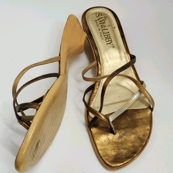 Sam & Libby Women's Gold Strappy Low Wedge - Picture 1 of 11